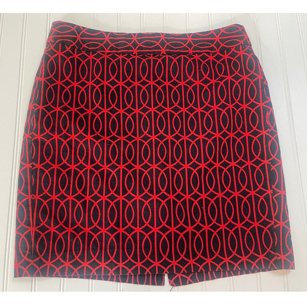 Banana Republic Navy Blue Red Geometric Circles Pencil Skirt - Size Women's 12P